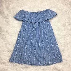 Denim floral off the shoulder dress NWT